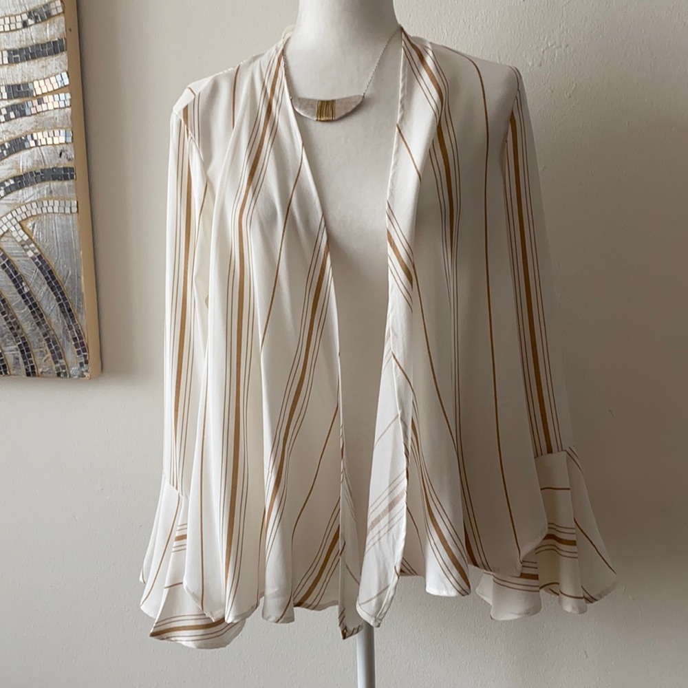 William B - White Brown Stripe Open Front Cardigan